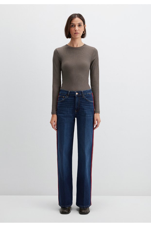 Malibu Deep Blue Str Side Stripe Detailed Jean Trousers 1010152-91127