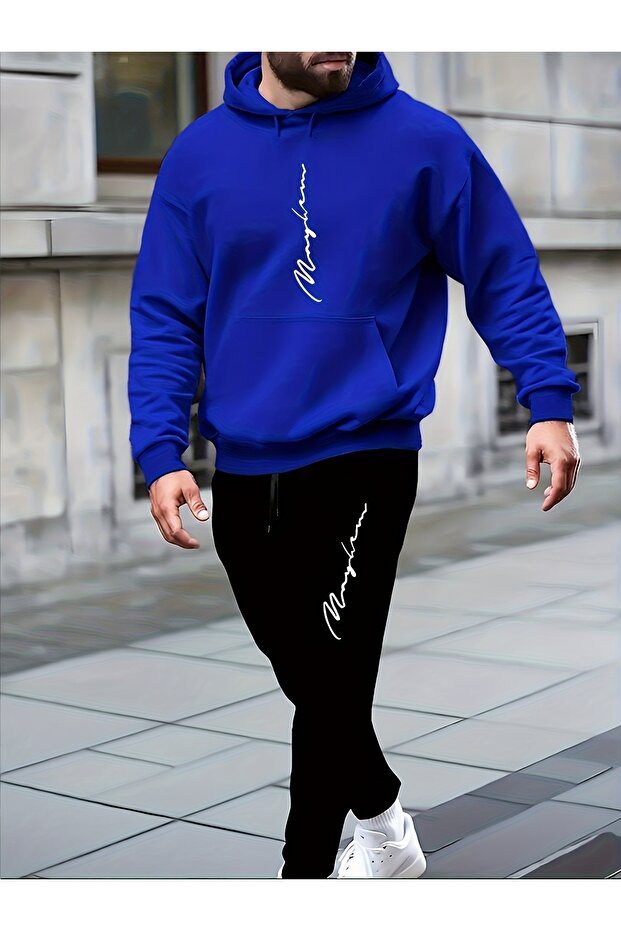 Mix Printed Men's Hoodie Jogger Bottom Tracksuit Set Oversize Boyfirend