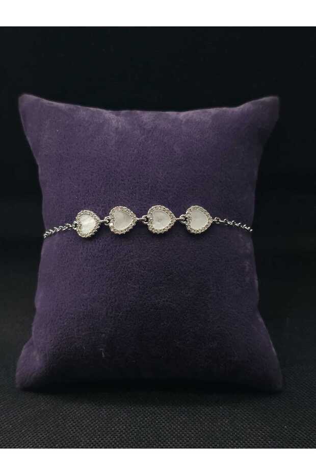 Heart Natural Stone Steel Bracelet Zircon Stone Inlaid Pearlescent Heart Love Romantic Lover Bracelet