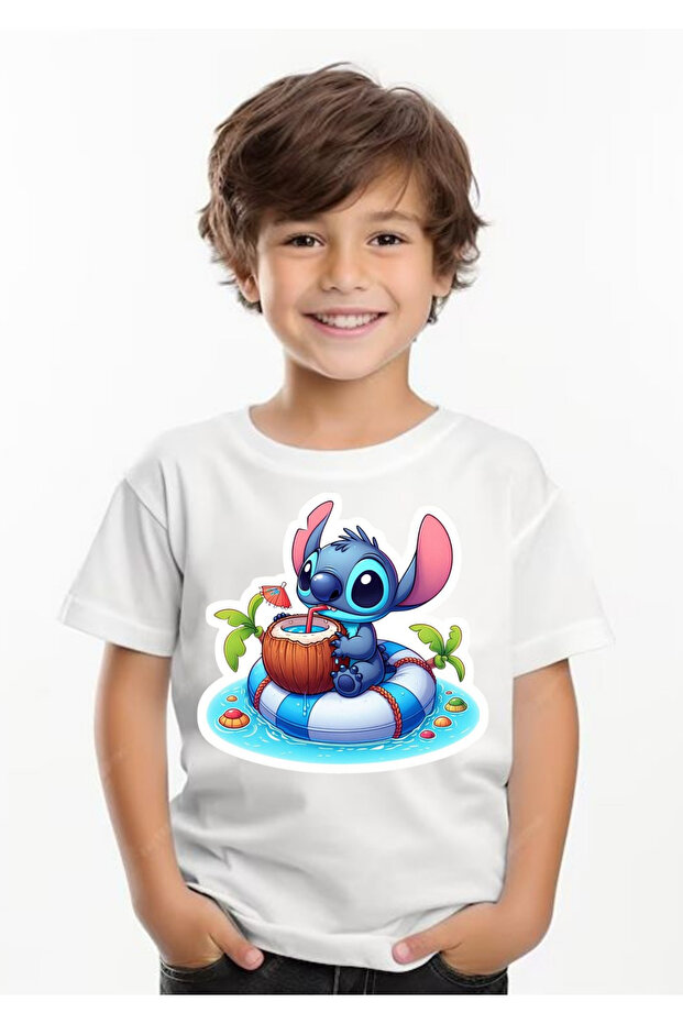Stitch Printed White Kids' T-Shirt