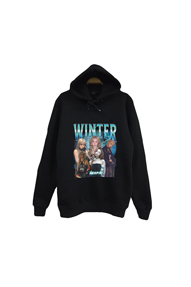 Aespa - Winter - K-Pop Printed Unisex 100% Cotton Hooded Black Sweatshirt
