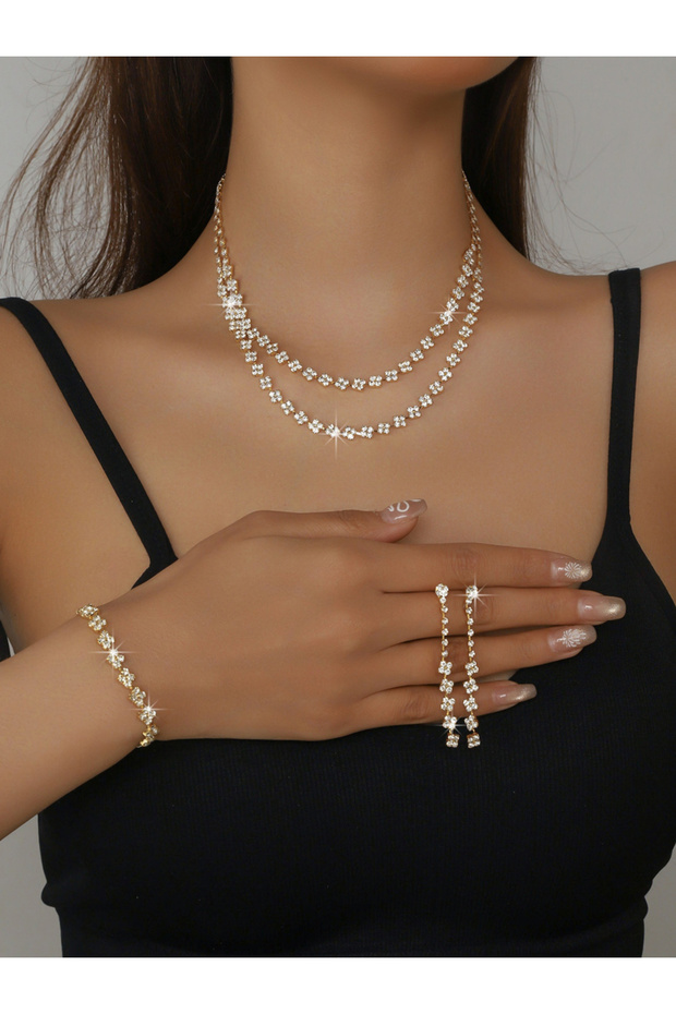 3-Piece Embellished Necklace, Bracelet And Earrings Jewelry Set