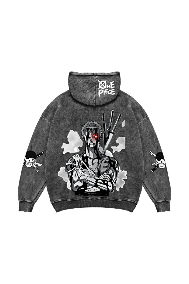 Roronoa Zoro Printed Oversize Unisex Washable Black Hoodie