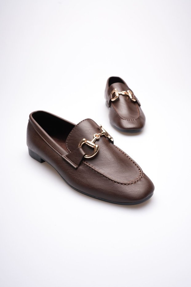 Women's Ballet Flats with Buckle in Black Coffee Color