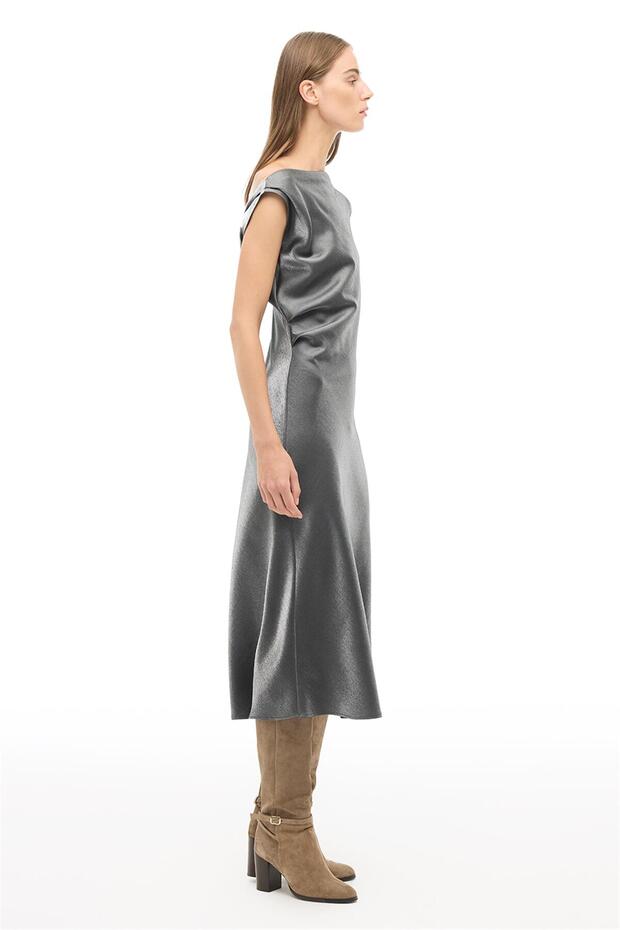 Siyah Degaje Yaka Midi Elbise - 2