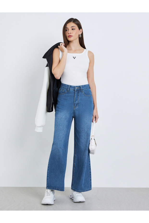 Women High Rise Wide Leg Jeans