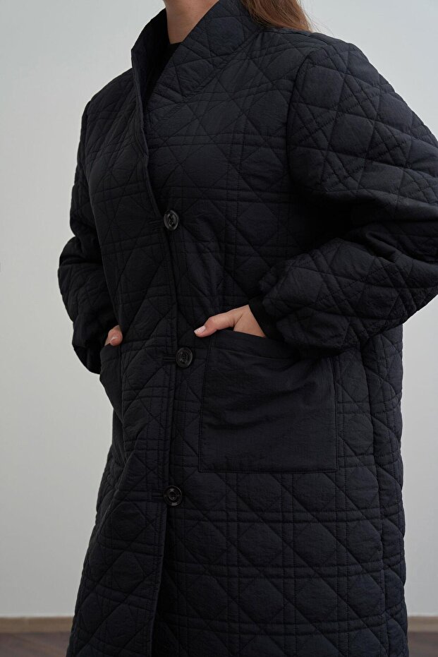 Siyah-Kapitone Mont - 4