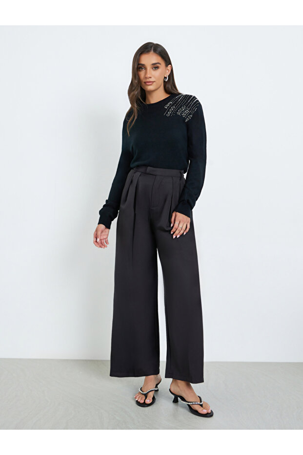 Women Black Wide Leg Trousers