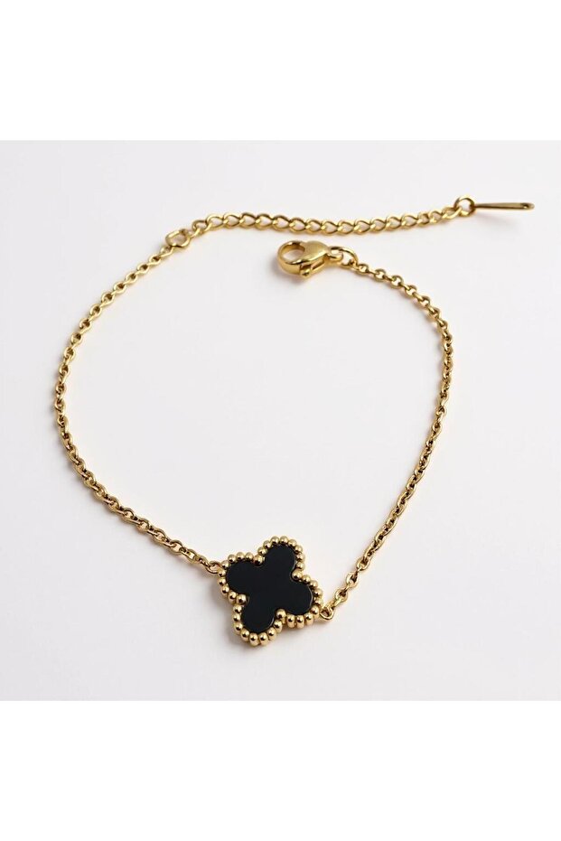 Steel Black Double Sided Single Clover Bracelet