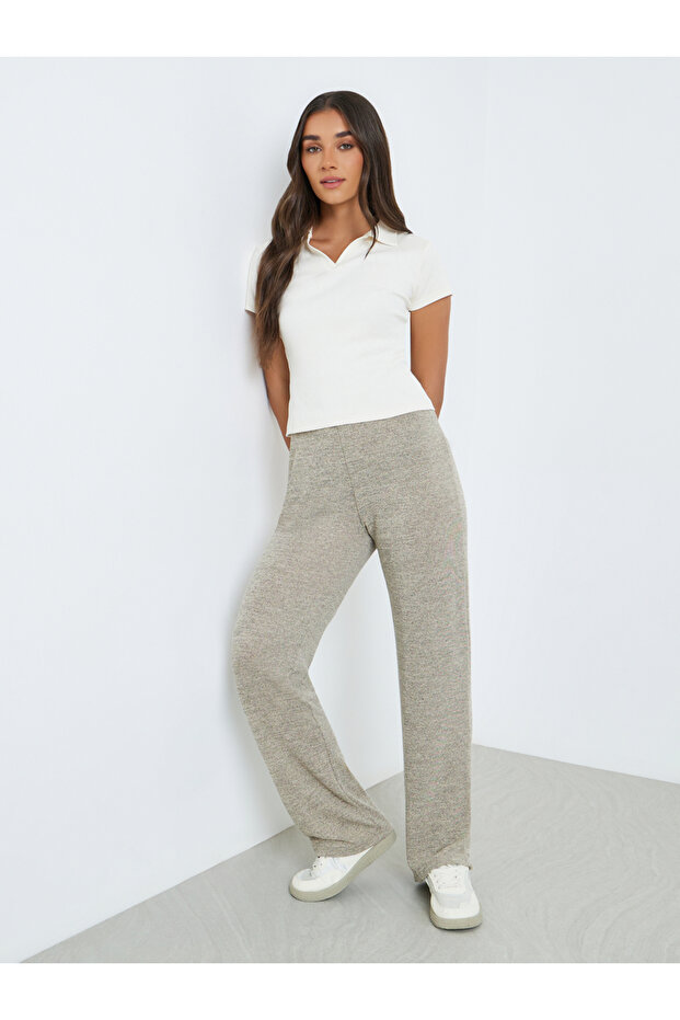 Women Beige Knit Loose Fit Pants