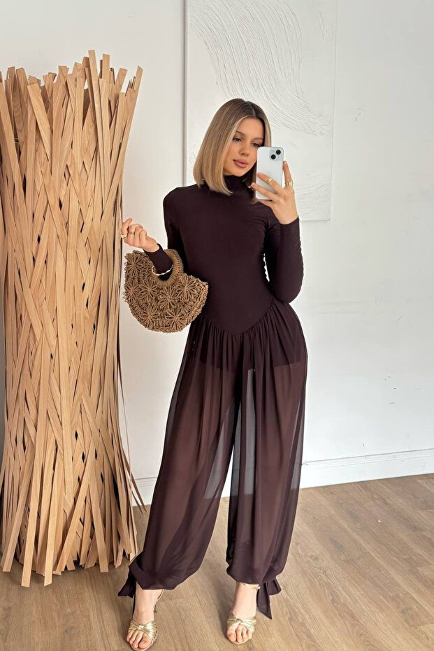 ZR Model Tül Pantolon Şortlu Basic Tulum - 1