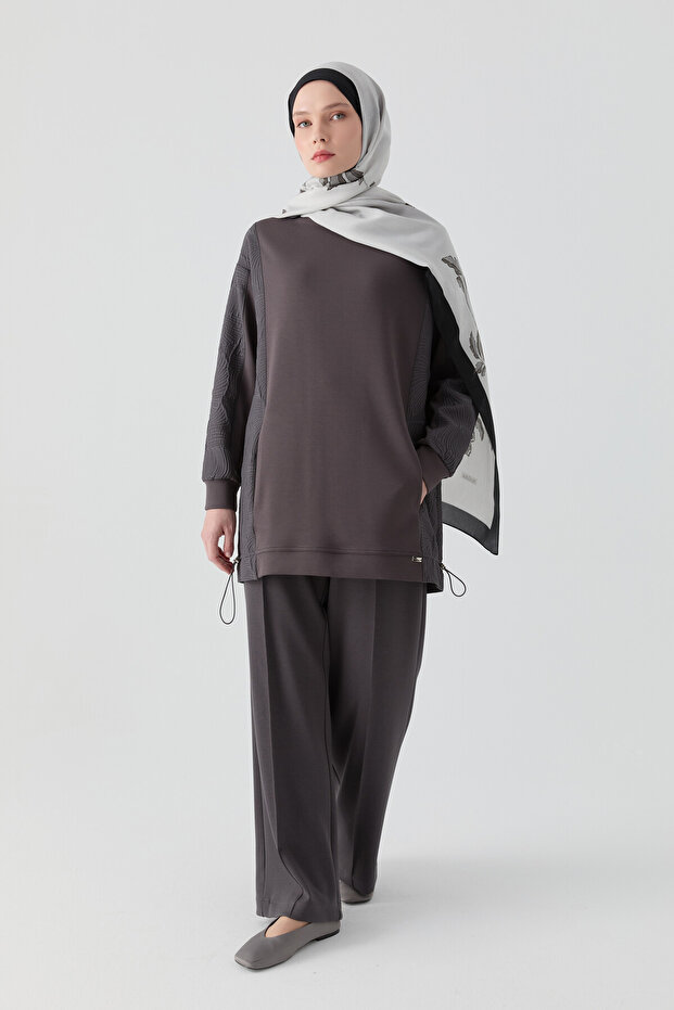 Nervür Detaylı Örme Pantolon - Antrasit - 3