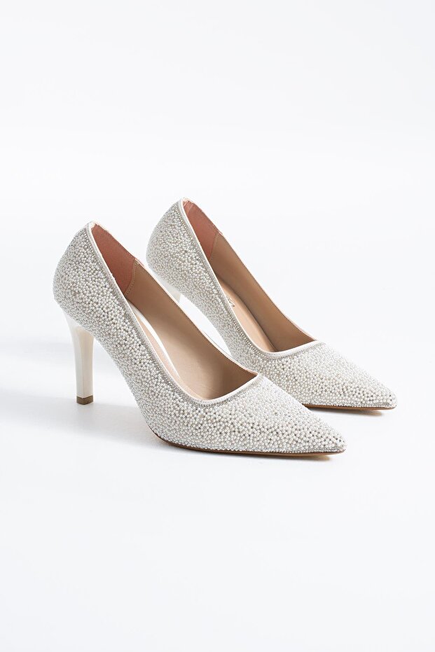 Nidona Thin Pearl Women's Evening Dress Heeled Shoes