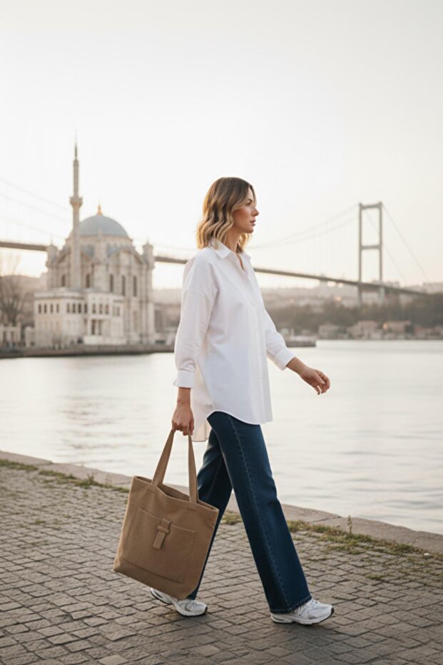 Luna Model Taba Kadife Çanta - 5