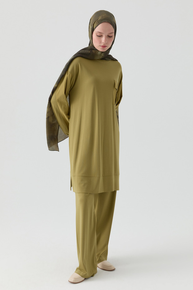 Cepli Örme Pantolon - Olive - 1