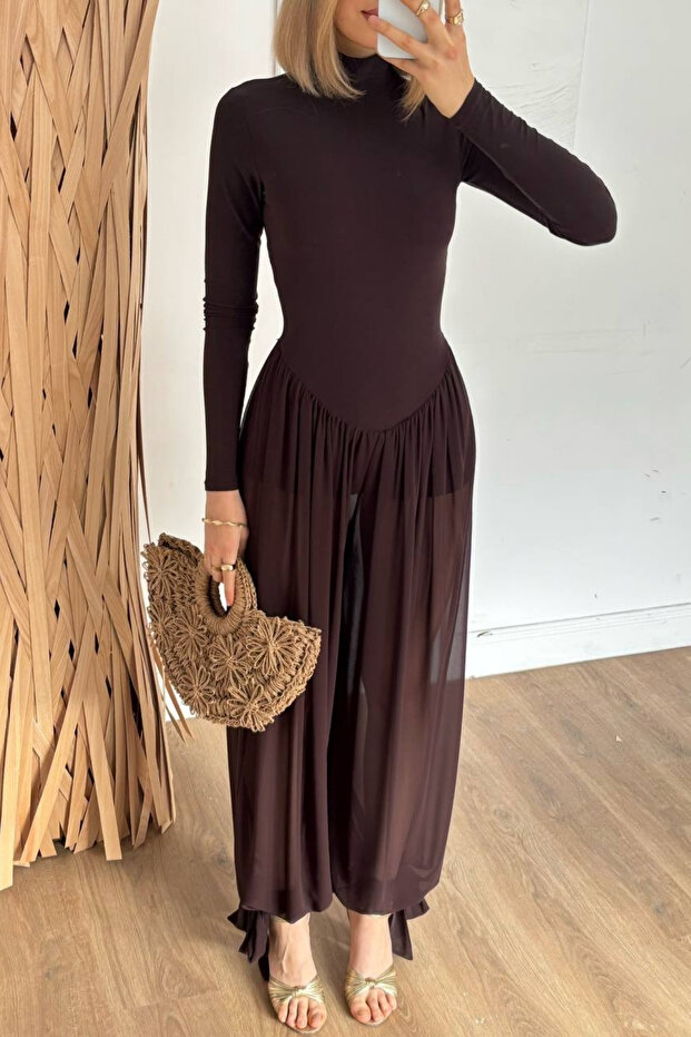 ZR Model Tül Pantolon Şortlu Basic Tulum - 4