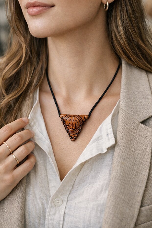 Brown Leather Amulet Cevşen Women's Necklace