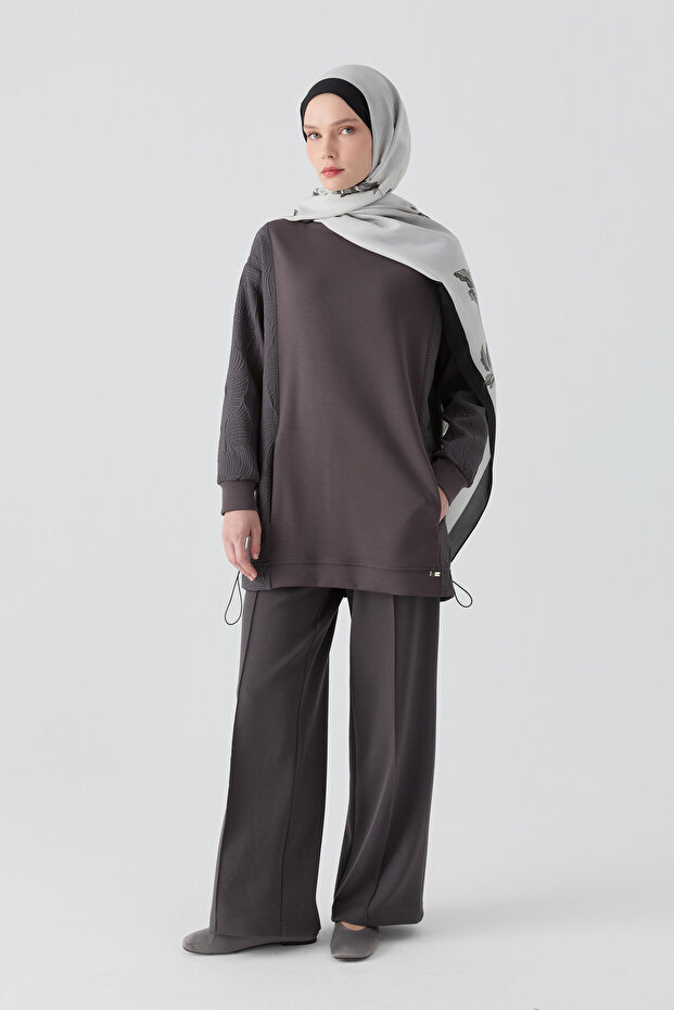 Nervür Detaylı Örme Pantolon - Antrasit - 2