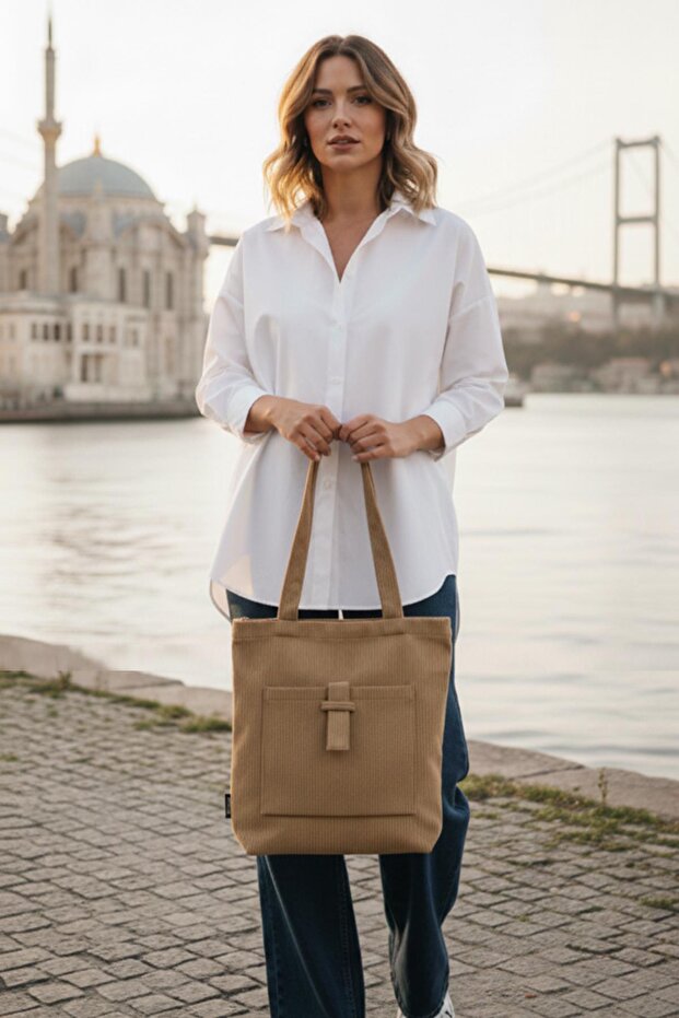 Luna Model Taba Kadife Çanta - 8