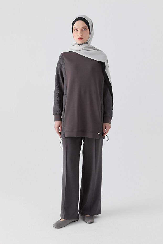 Nervür Detaylı Örme Pantolon - Antrasit - 1