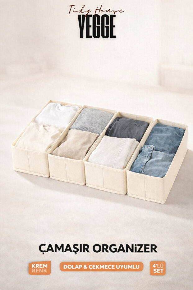 4 Pcs Drawer and Cabinet Organizer, Shelf Organizer, 40X18X10 Socks and Laundry Organizer