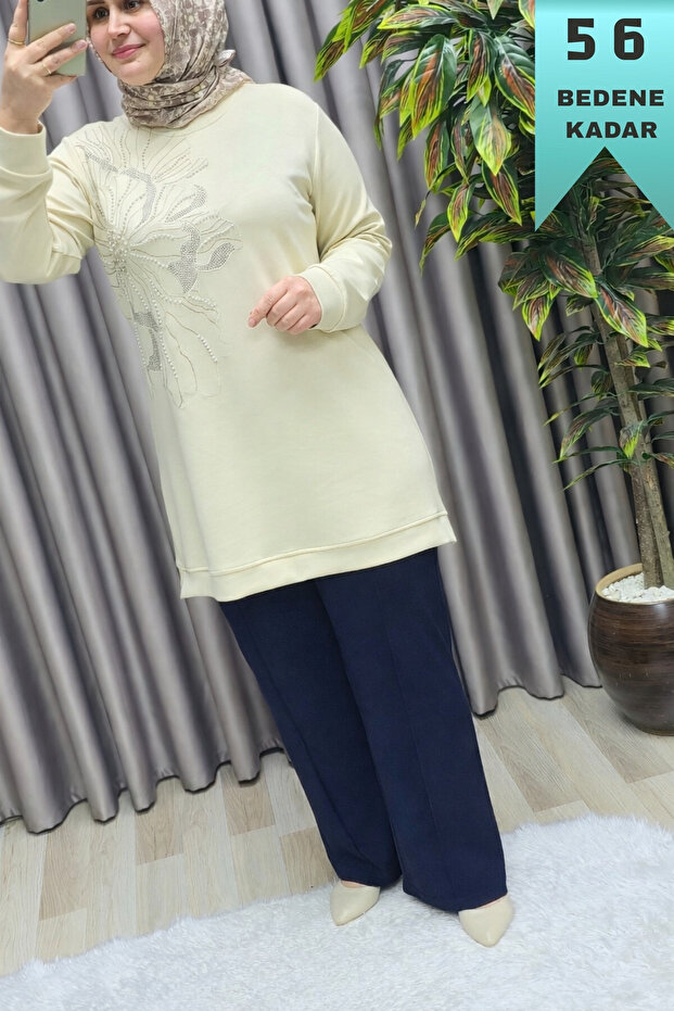 Women's Clothing Plus Size Wide Leg Cotton Pocket Lined Nergiz Trousers