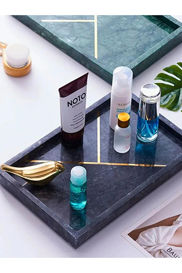 صينية مستطيلة من حجر الرخام بنقوش ذهبية - 4