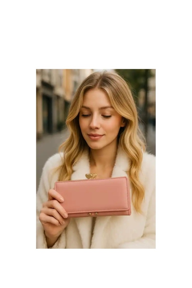 Wallet with Heart Detail Powder