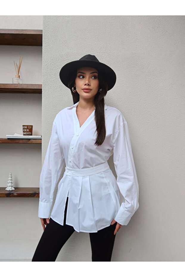 Waist-Corseted Poplin Shirt