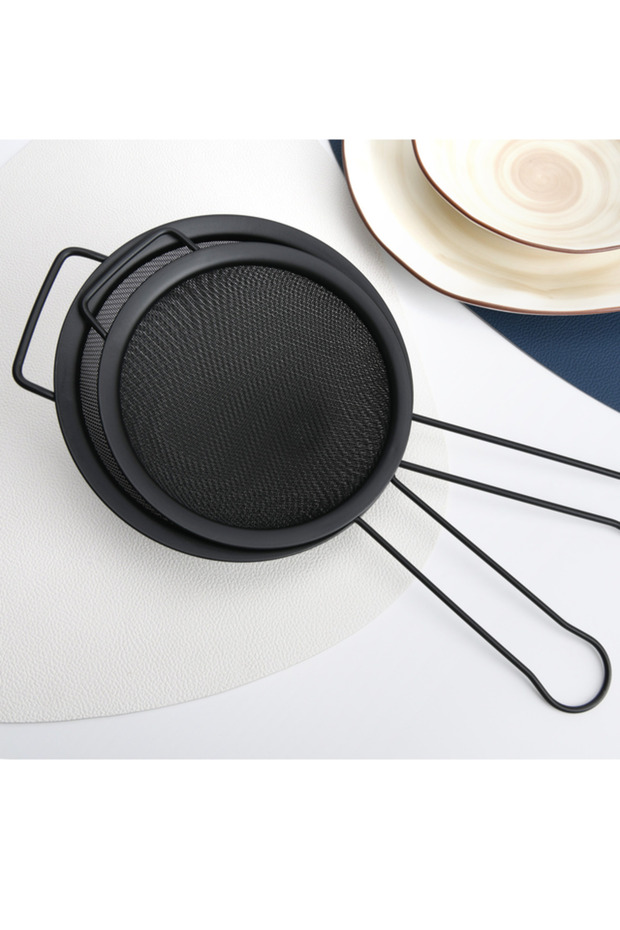 2-Piece Fine Mesh Black Strainer with Hanging Loop Set, 16cm,and 18cm