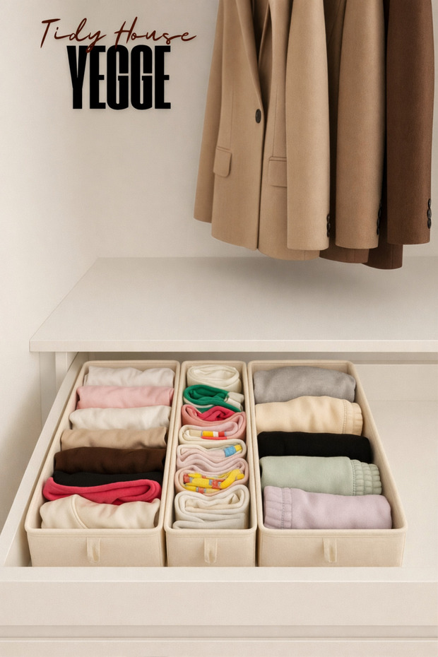 Set of 3 Drawer and Cabinet Organizers, Shelf Organizers, Foldable Socks and Laundry Organizer