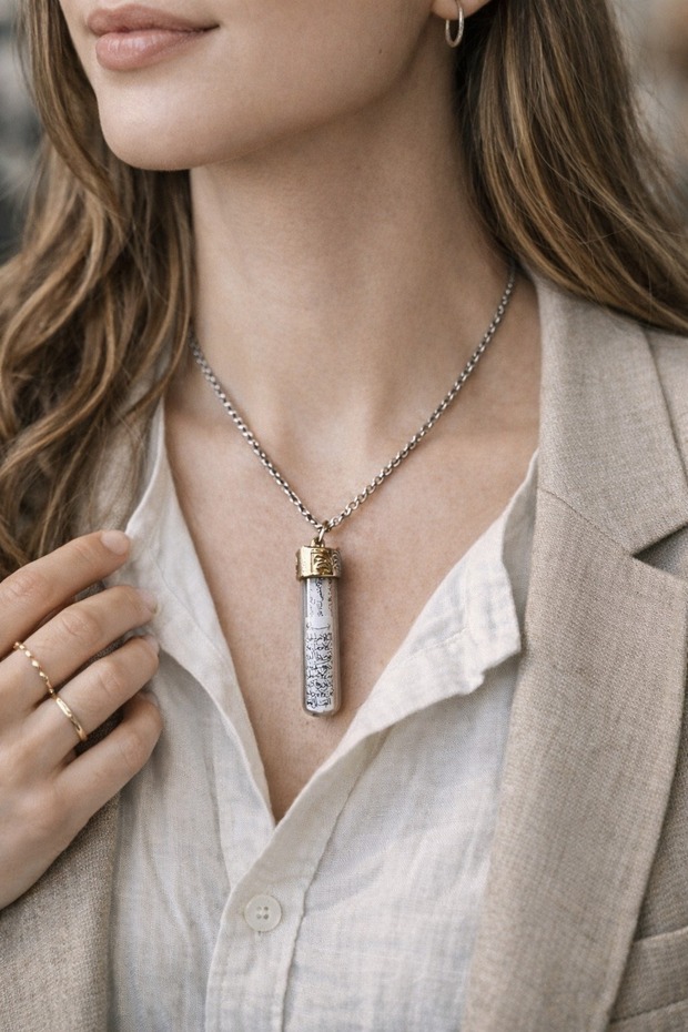 Glass Ayetel Kürsi Written Cylinder Women's Necklace