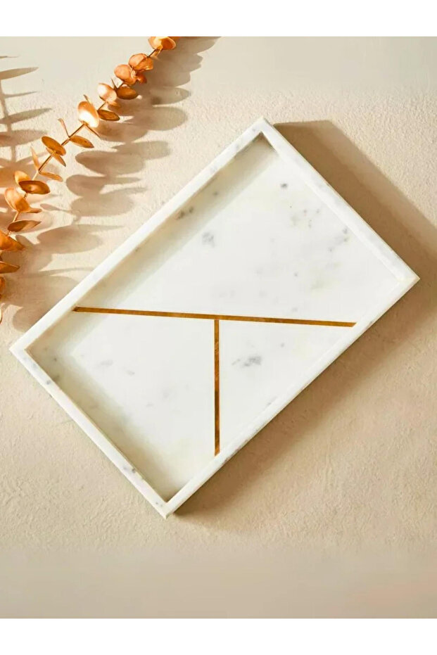 صينية مستطيلة من حجر الرخام بنقوش ذهبية - 2