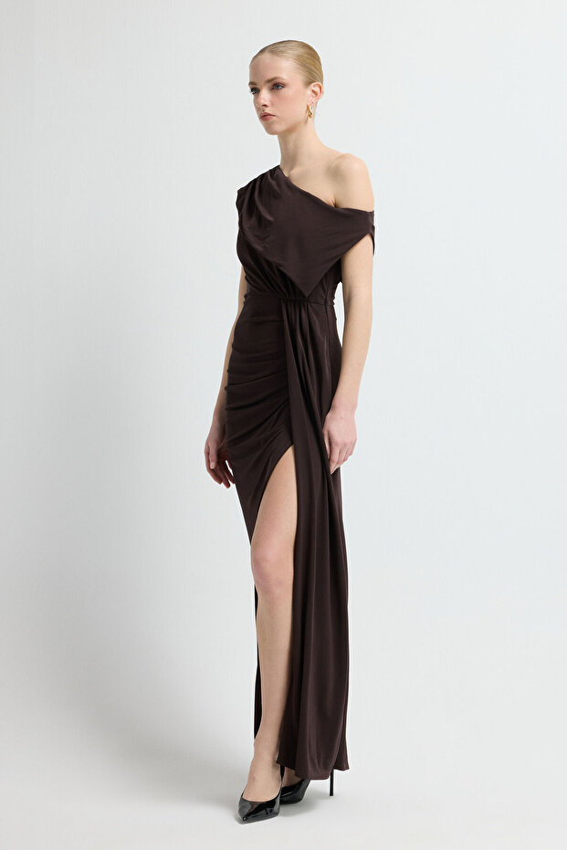 Yırtmaç Detaylı Örme Elbise - 1