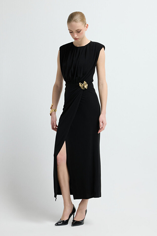 Kolsuz Örme Büzgülü Elbise - 5