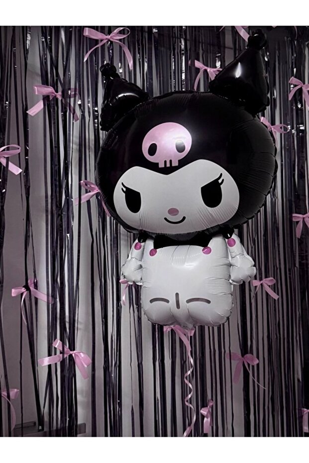 Black Background Curtain 100-200 cm Bow and Kuromi Foil Balloon 1 Piece 75 cm
