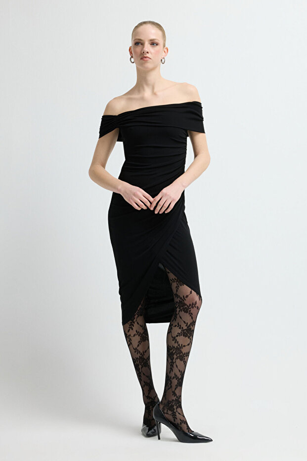 Büzgü Detaylı Anvelop Elbise - 4