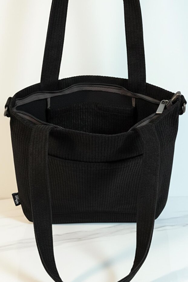 Volera Model Siyah Kadife Çanta - 5