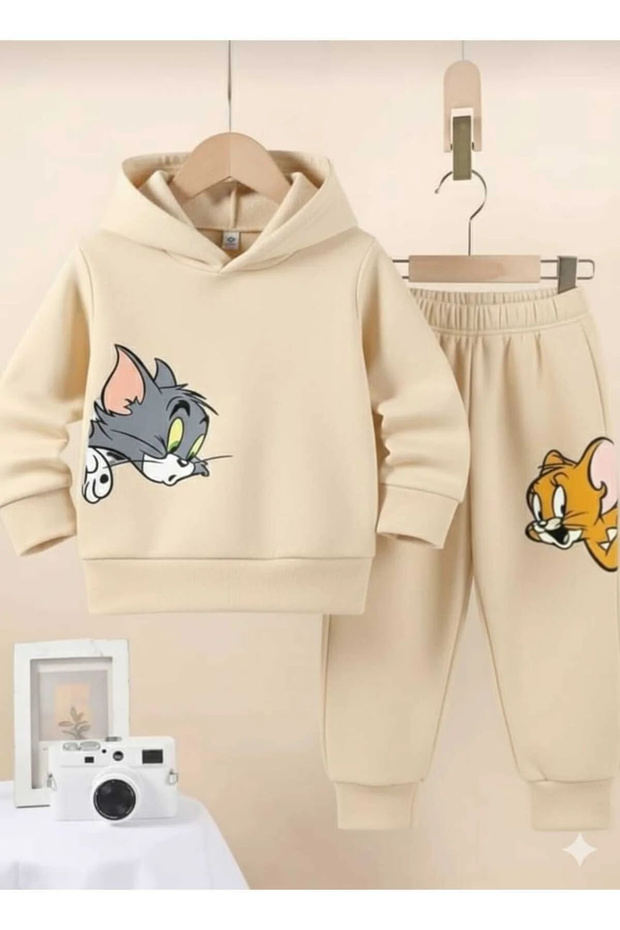 Children's Tom & Jerry Printed Hooded Sweatshirt Tracksuit Set