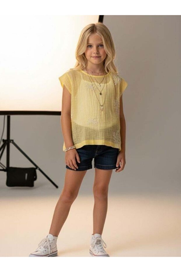 Girl's Double Blouse with Embroidery Detail