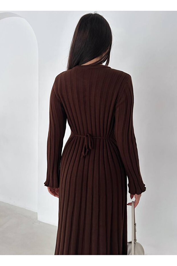 Fitilli Uzun Triko Elbise - 2