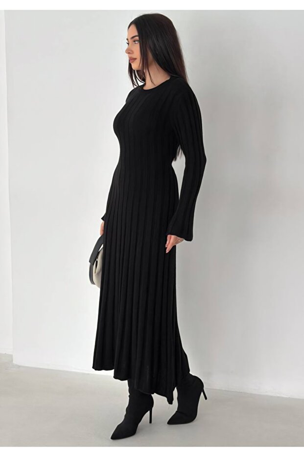 Fitilli Uzun Triko Elbise - 1