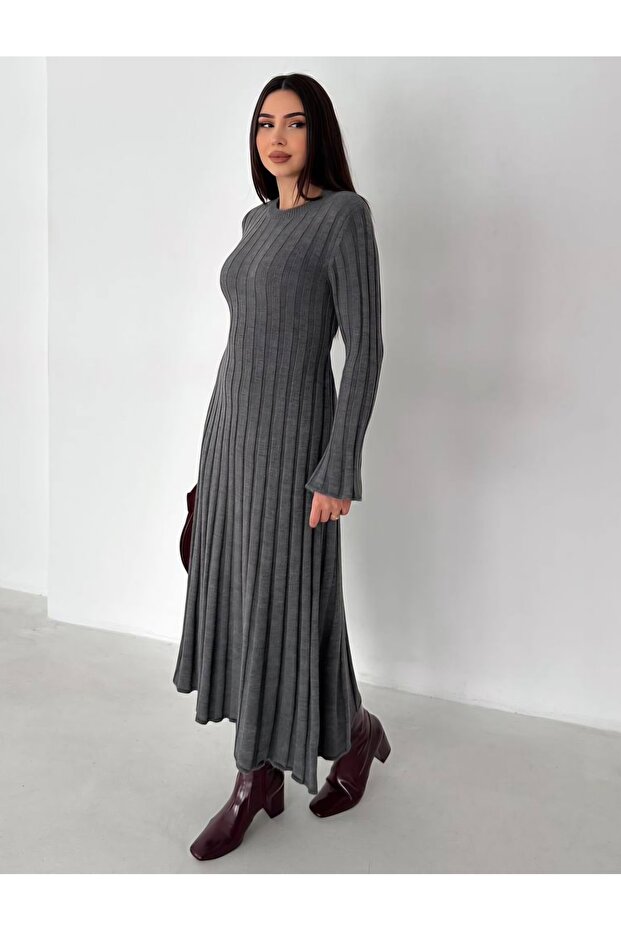 Fitilli Uzun Triko Elbise - 1