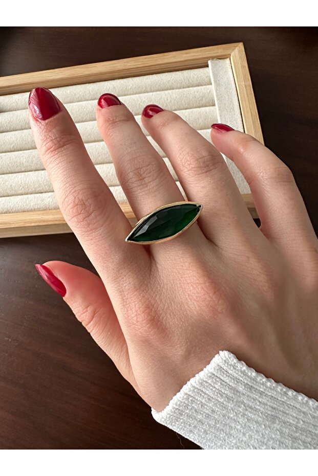 Green Stone Shuttle Ring - 3