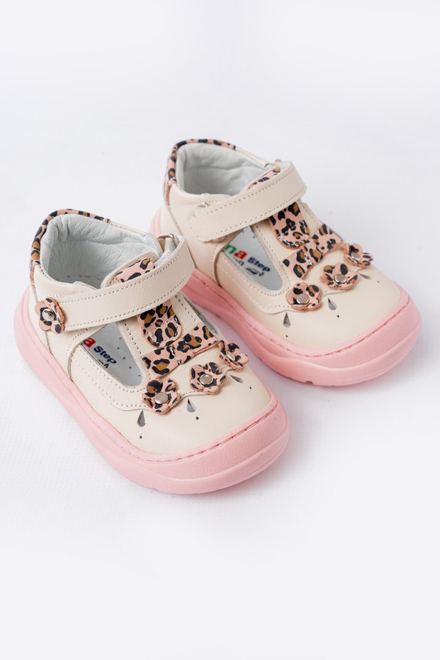 Genuine Leather Orthopedic Sole-Stitched Velcro Baby Girl First Step Sandals - Wide Fit