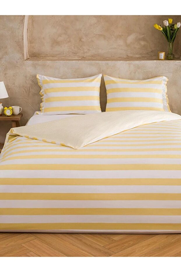 Yellow Striped Double Duvet Cover Set (S6)