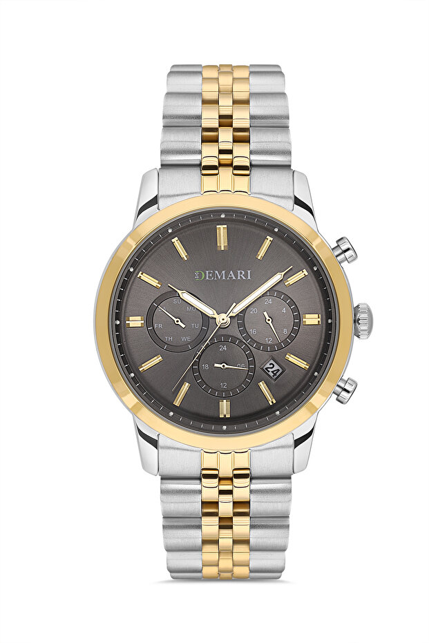 Men's Wristwatch Quartz Movement – Silver & Gold Steel Band, Gray Dial Dm-00111G-D9