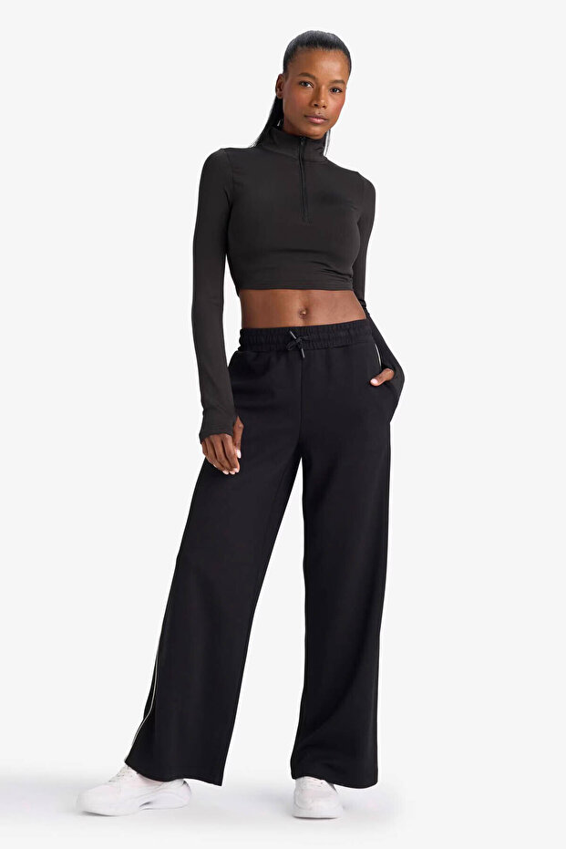 Wide Leg Modal Sports Black Women's Pants D7128Ax/Bk81
