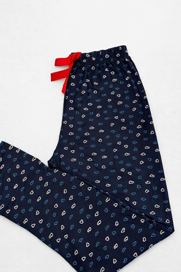 Women's Heart Patterned Pajama Bottoms – Soft Textured, Warm and Comfortable Home Wear