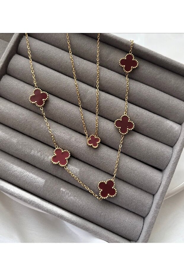 Çelik yonca set ikili bileklik kolye seti - 2